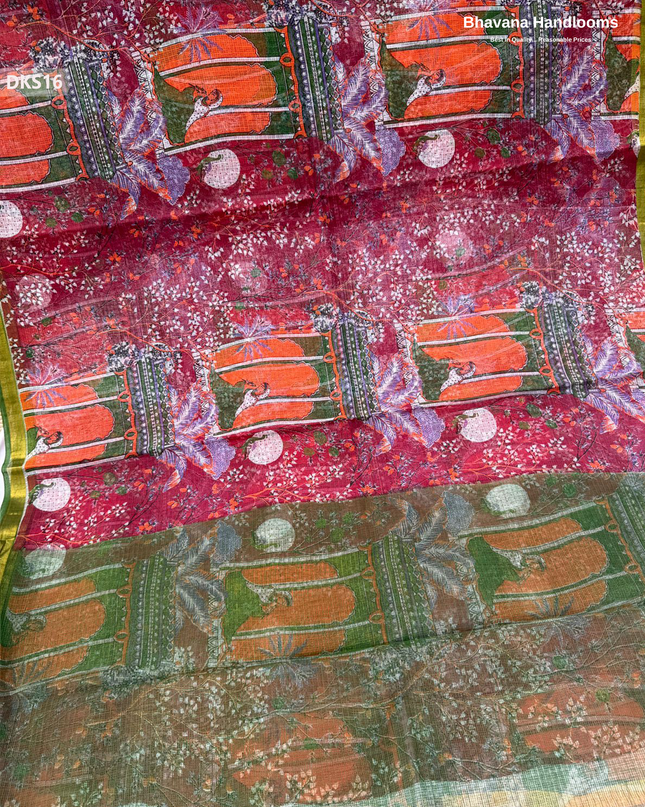 Pure 120 Count Cotton Kota Saree with Digital Print | Red Printed Saree