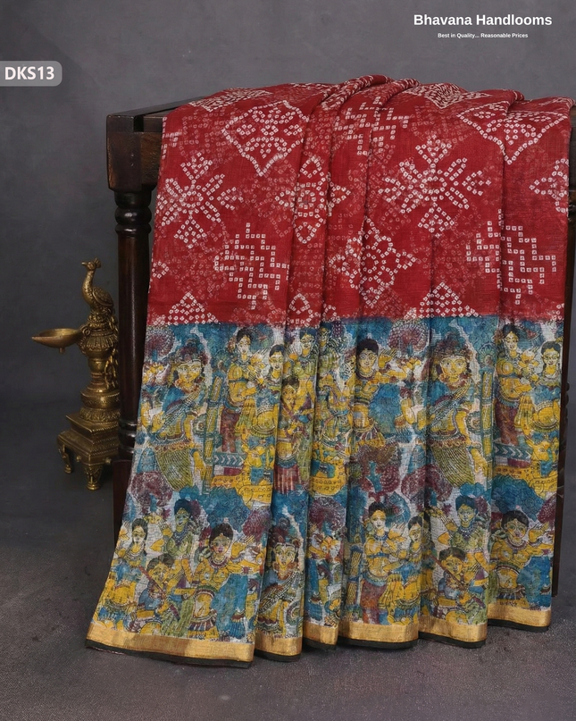 Pure 120 Count Cotton Kota Saree with Digital Print | Red Printed Saree