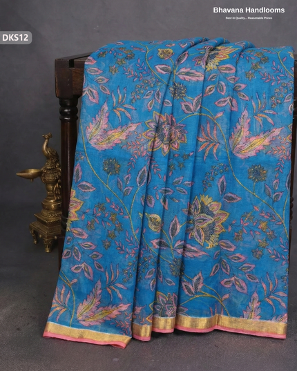 Pure 120 Count Cotton Kota Saree with Digital Print | Blue Printed Saree