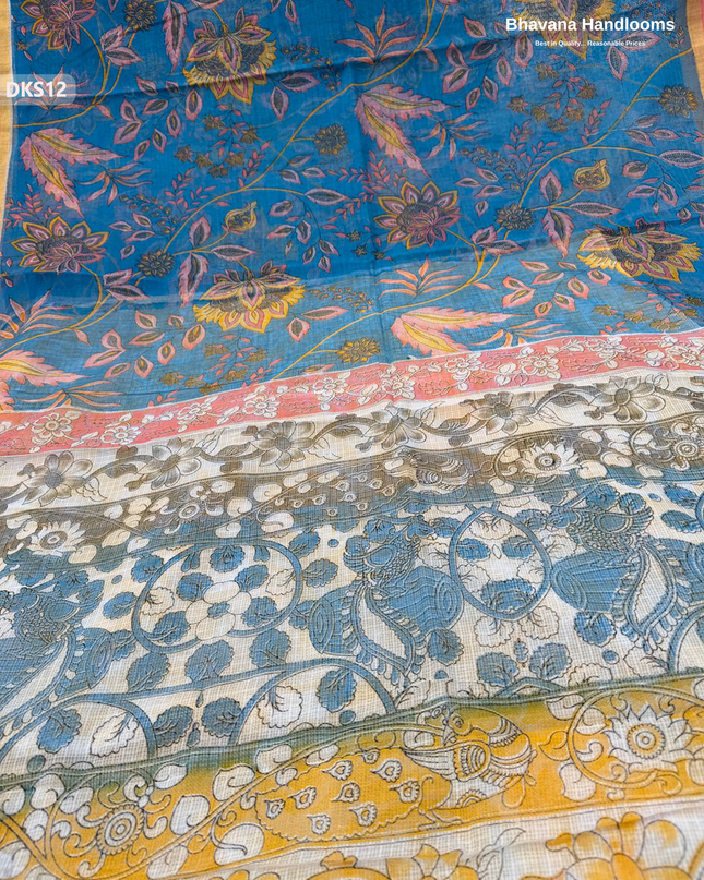 Pure 120 Count Cotton Kota Saree with Digital Print | Blue Printed Saree