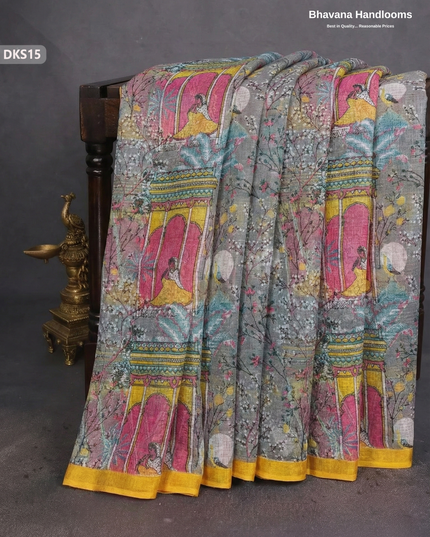 Pure 120 Count Cotton Kota Saree with Digital Print | Gray Printed Saree