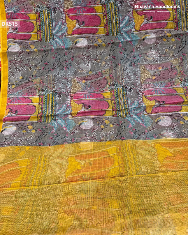 Pure 120 Count Cotton Kota Saree with Digital Print | Gray Printed Saree