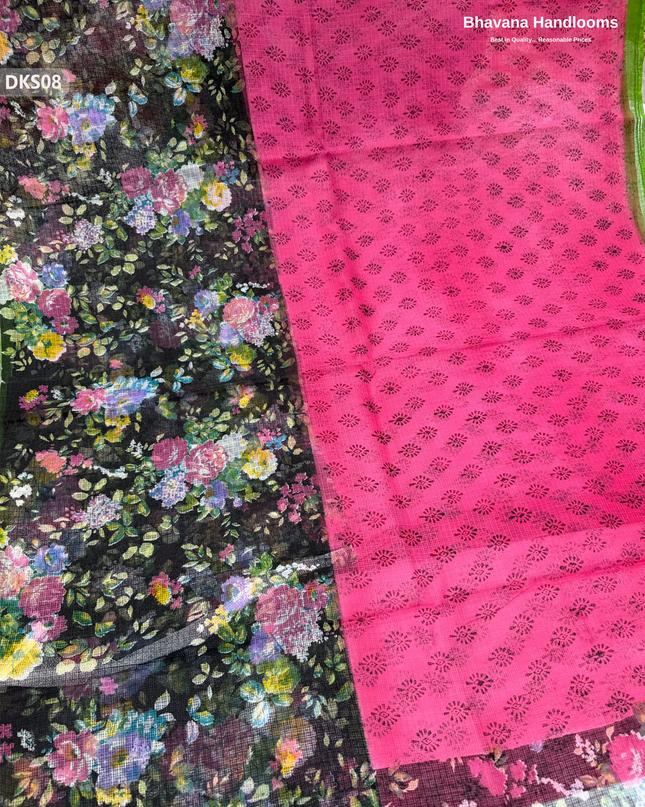 Pure 120 Count Cotton Kota Saree with Digital Print | Pink Printed Saree