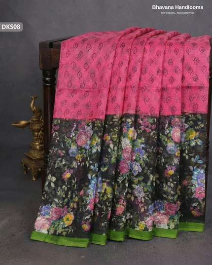 Pure 120 Count Cotton Kota Saree with Digital Print | Pink Printed Saree