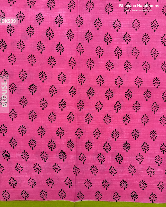 Pure 120 Count Cotton Kota Saree with Digital Print | Parrot Green Printed Saree