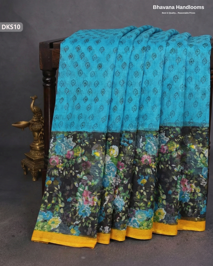 Pure 120 Count Cotton Kota Saree with Digital Print | Sea Blue Printed Saree