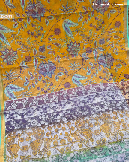 Pure 120 Count Cotton Kota Saree with Digital Print | Yellow Printed Saree