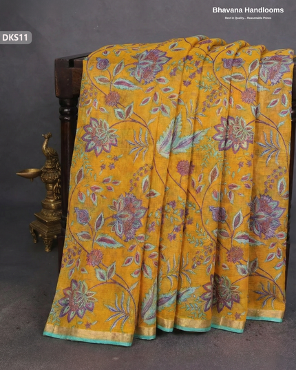 Pure 120 Count Cotton Kota Saree with Digital Print | Yellow Printed Saree