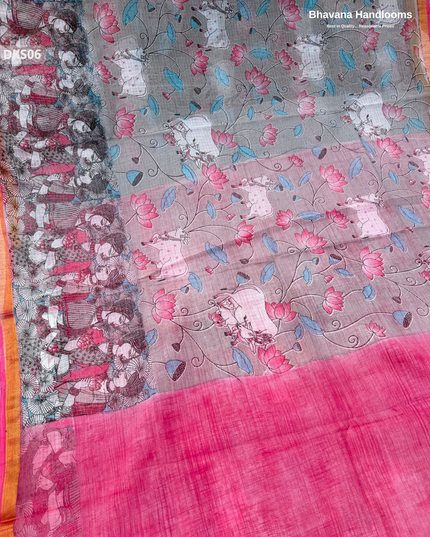 Pure 120 Count Cotton Kota Saree with Digital Print | Gray Printed Saree
