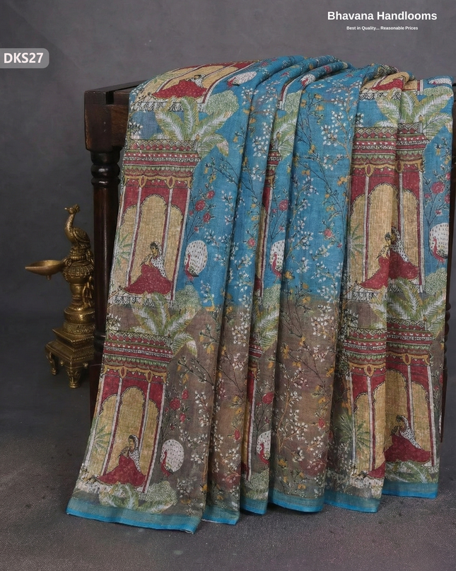 Pure 120 Count Cotton Kota Saree with Digital Print | Blue Printed Saree