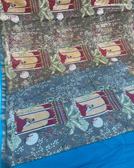 Pure 120 Count Cotton Kota Saree with Digital Print | Blue Printed Saree