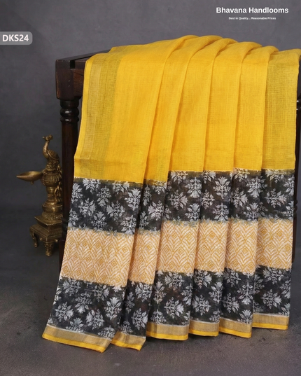 Pure 120 Count Cotton Kota Saree with Digital Print | Yellow Printed Saree