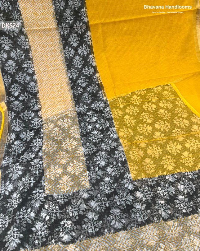 Pure 120 Count Cotton Kota Saree with Digital Print | Yellow Printed Saree