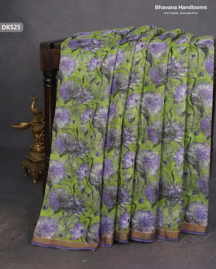 Pure 120 Count Cotton Kota Saree with Digital Print | Green Printed Saree
