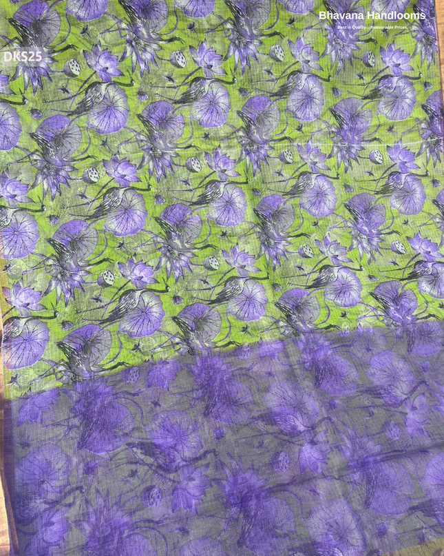 Pure 120 Count Cotton Kota Saree with Digital Print | Green Printed Saree