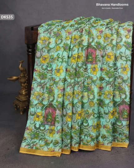 Pure 120 Count Cotton Kota Saree with Digital Print | Pista Green Printed Saree