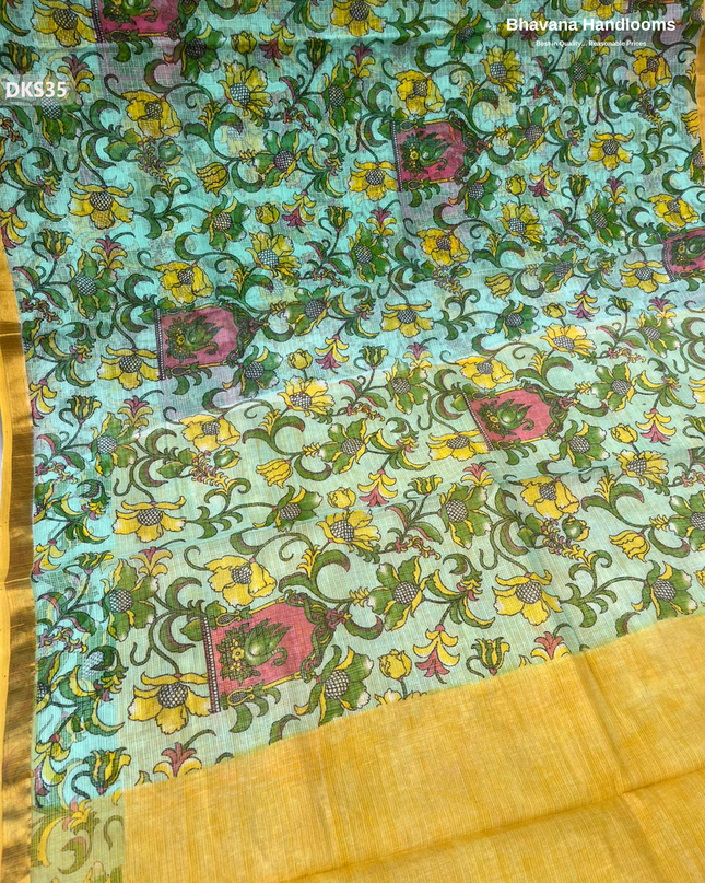 Pure 120 Count Cotton Kota Saree with Digital Print | Pista Green Printed Saree