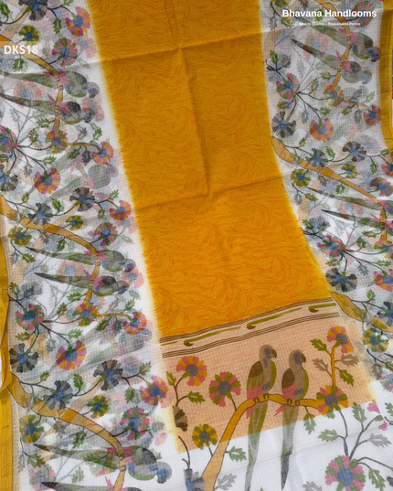Pure 120 Count Cotton Kota Saree with Digital Print | Yellow Printed Saree