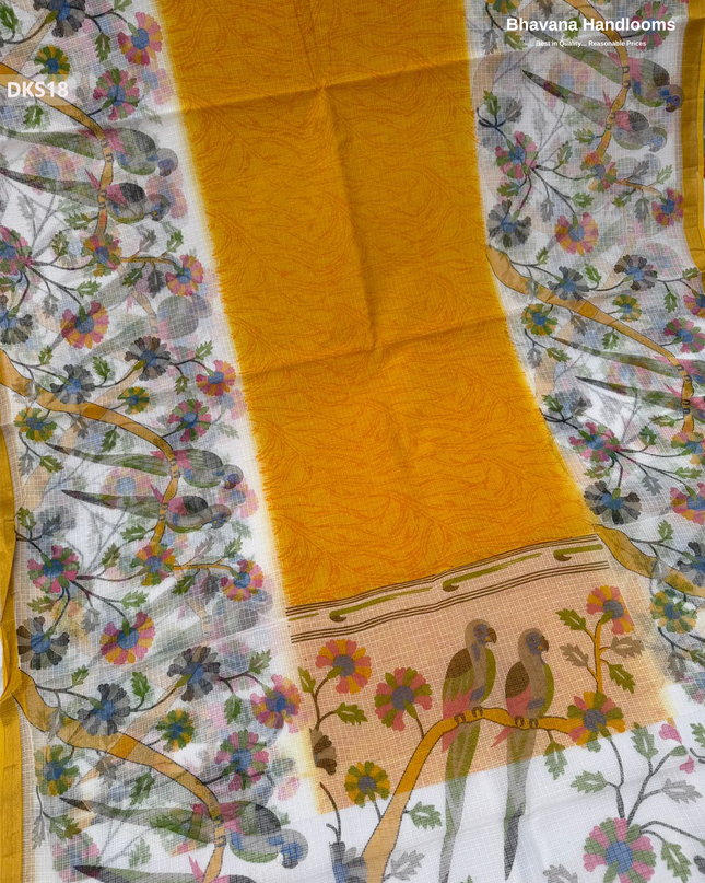 Pure 120 Count Cotton Kota Saree with Digital Print | Yellow Printed Saree