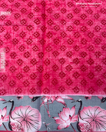 Pure 120 Count Cotton Kota Saree with Digital Print | Gray & Pink Printed Saree