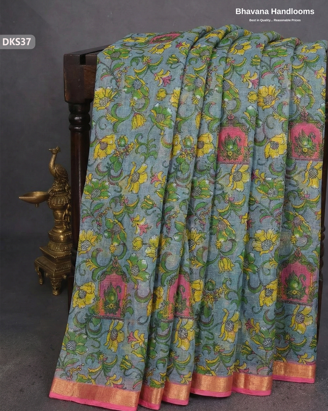 Pure 120 Count Cotton Kota Saree with Digital Print | Pastel Sea Green Printed Saree