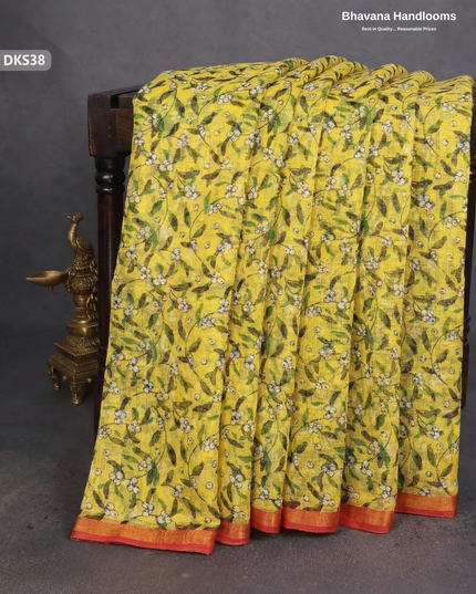 Pure 120 Count Cotton Kota Saree with Digital Print | Yellow Printed Saree