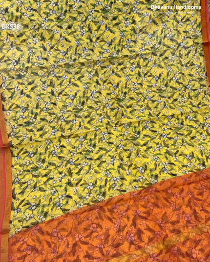 Pure 120 Count Cotton Kota Saree with Digital Print | Yellow Printed Saree