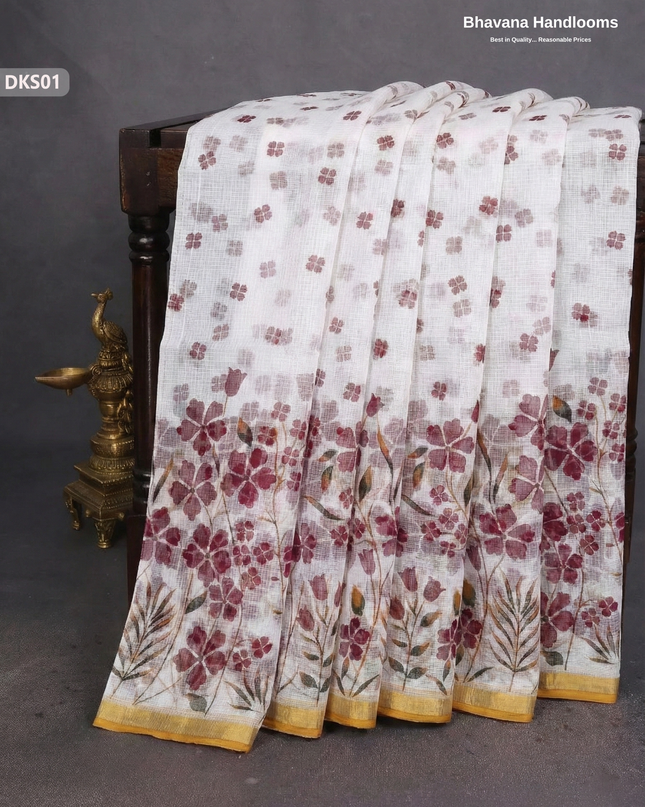 Pure 120 Count Cotton Kota Saree with Digital Print | White Printed Saree