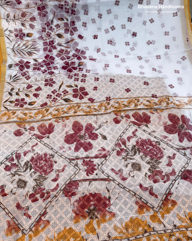 Pure 120 Count Cotton Kota Saree with Digital Print | White Printed Saree
