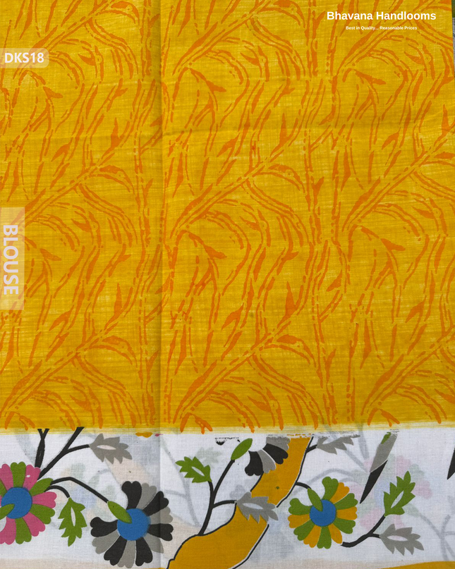Pure 120 Count Cotton Kota Saree with Digital Print | Yellow Printed Saree