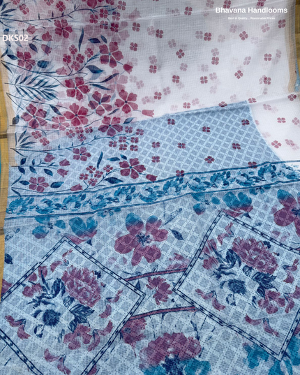 Pure 120 Count Cotton Kota Saree with Digital Print | White Printed Saree