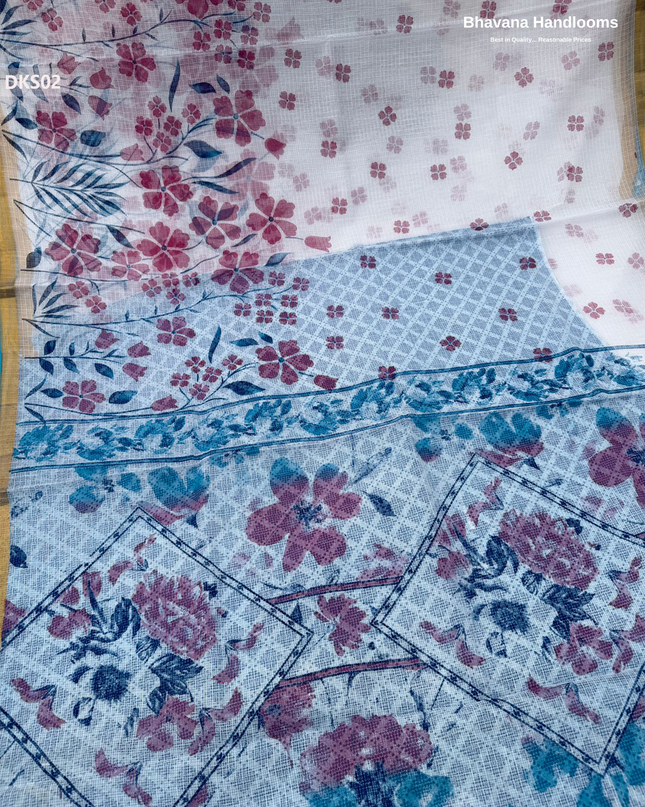 Pure 120 Count Cotton Kota Saree with Digital Print | White Printed Saree