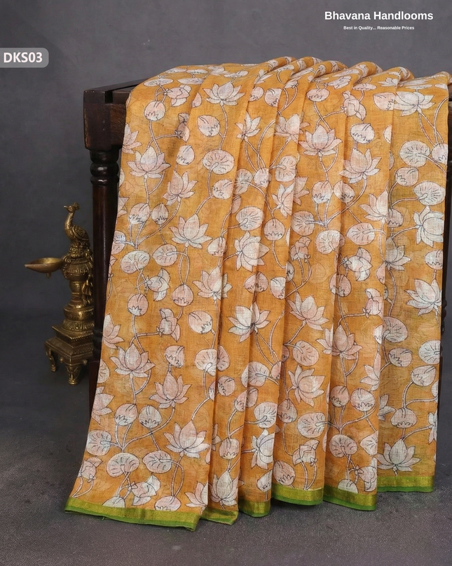 Pure 120 Count Cotton Kota Saree with Digital Print | Light Orange Printed Saree
