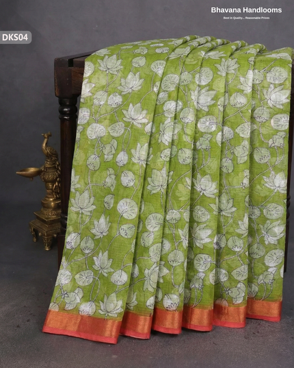 Pure 120 Count Cotton Kota Saree with Digital Print | Pista Green Printed Saree
