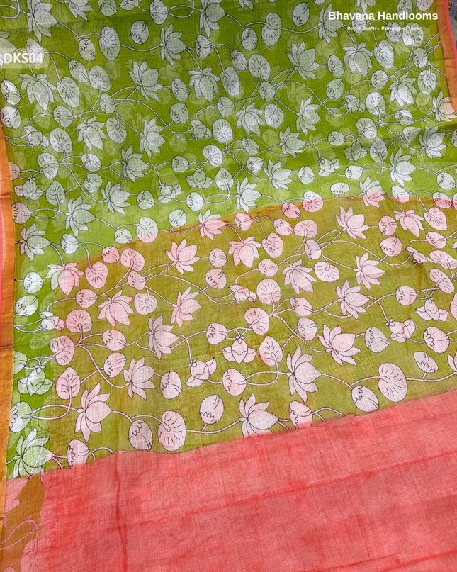 Pure 120 Count Cotton Kota Saree with Digital Print | Pista Green Printed Saree
