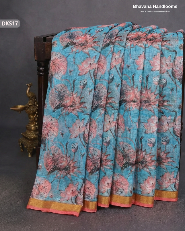 Pure 120 Count Cotton Kota Saree with Digital Print | Sky Blue Printed Saree
