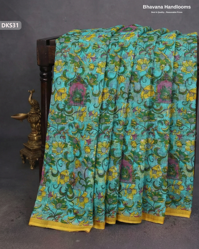 Pure 120 Count Cotton Kota Saree with Digital Print | Sea Green Printed Saree