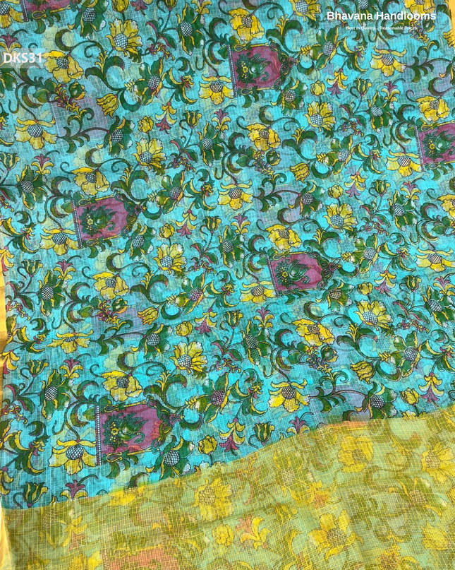 Pure 120 Count Cotton Kota Saree with Digital Print | Sea Green Printed Saree