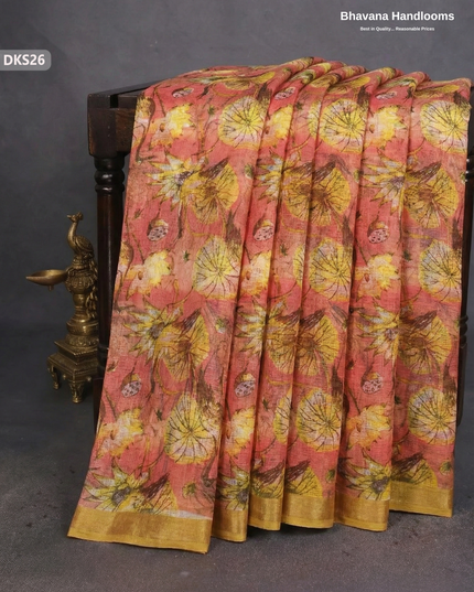 Pure 120 Count Cotton Kota Saree with Digital Print | Light Peach Printed Saree