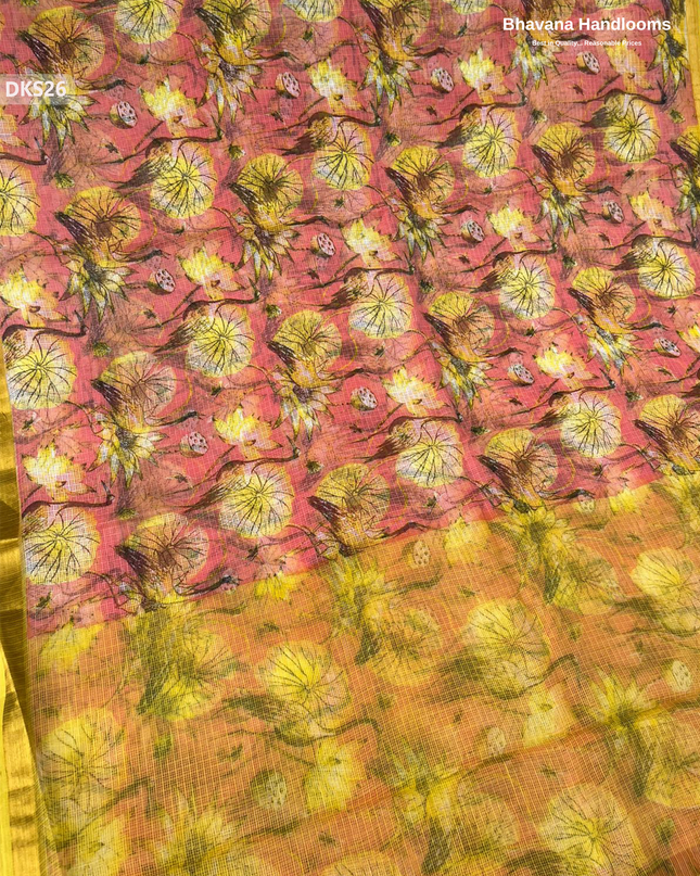 Pure 120 Count Cotton Kota Saree with Digital Print | Light Peach Printed Saree