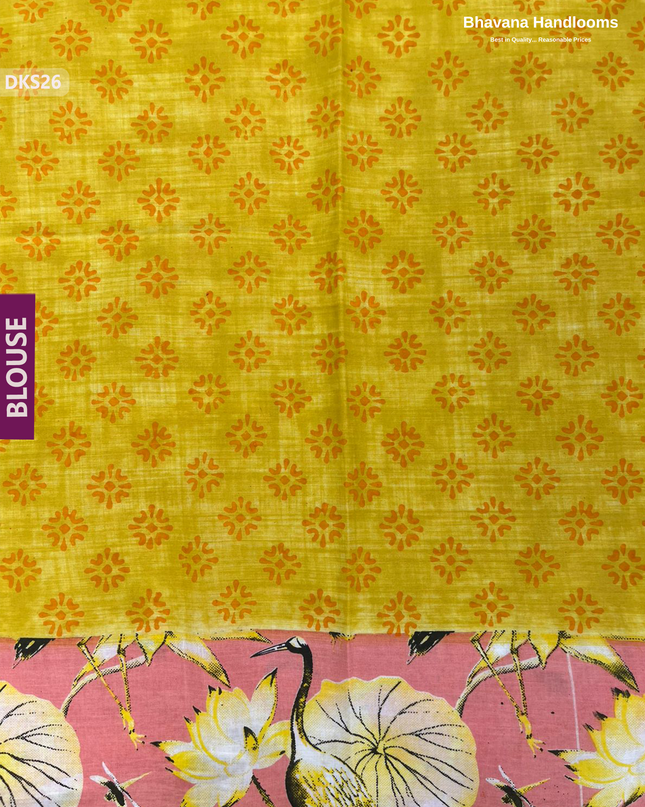 Pure 120 Count Cotton Kota Saree with Digital Print | Light Peach Printed Saree