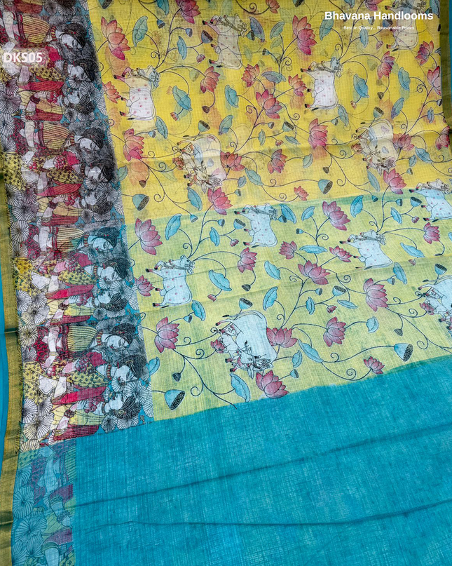 Pure 120 Count Cotton Kota Saree with Digital Print | Yellow Printed Saree