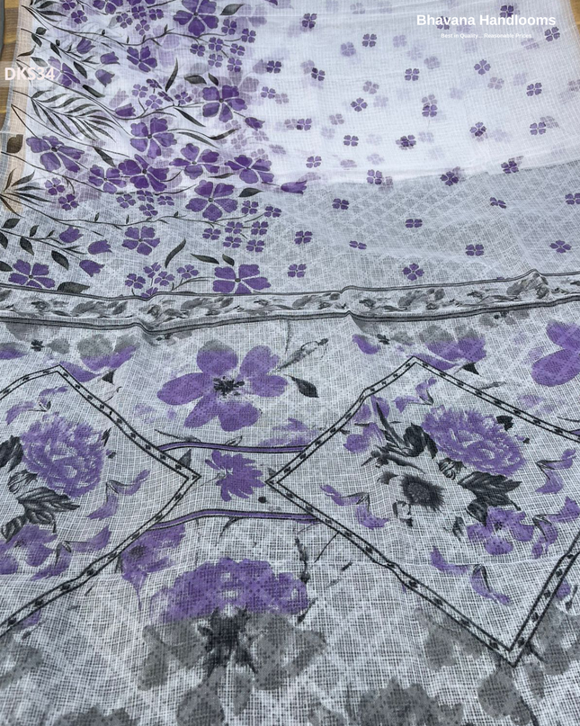 Pure 120 Count Cotton Kota Saree with Digital Print | Light Violet  Printed Saree