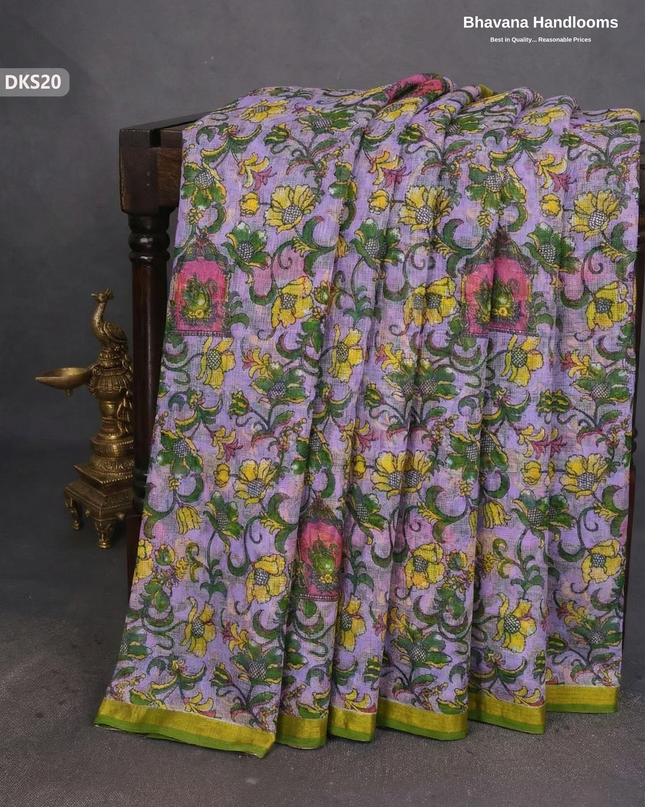 Pure 120 Count Cotton Kota Saree with Digital Print | Light Lavender Printed Saree