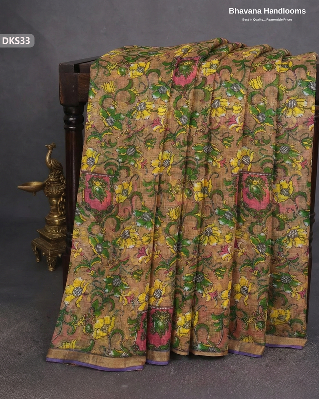 Pure 120 Count Cotton Kota Saree with Digital Print | Brown Printed Saree