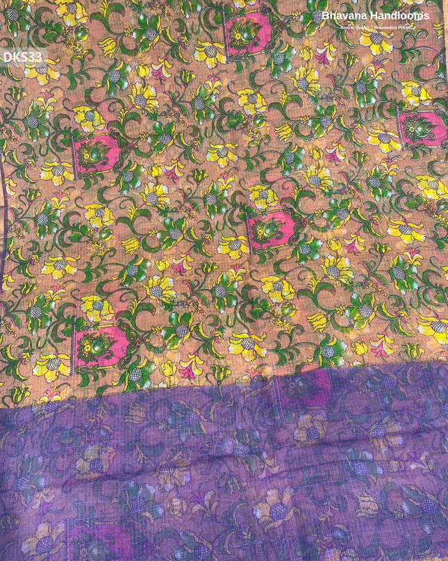 Pure 120 Count Cotton Kota Saree with Digital Print | Brown Printed Saree