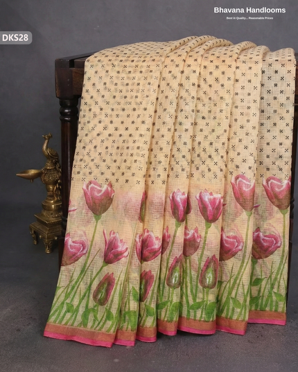Pure 120 Count Cotton Kota Saree with Digital Print | Wheat colour Printed Saree
