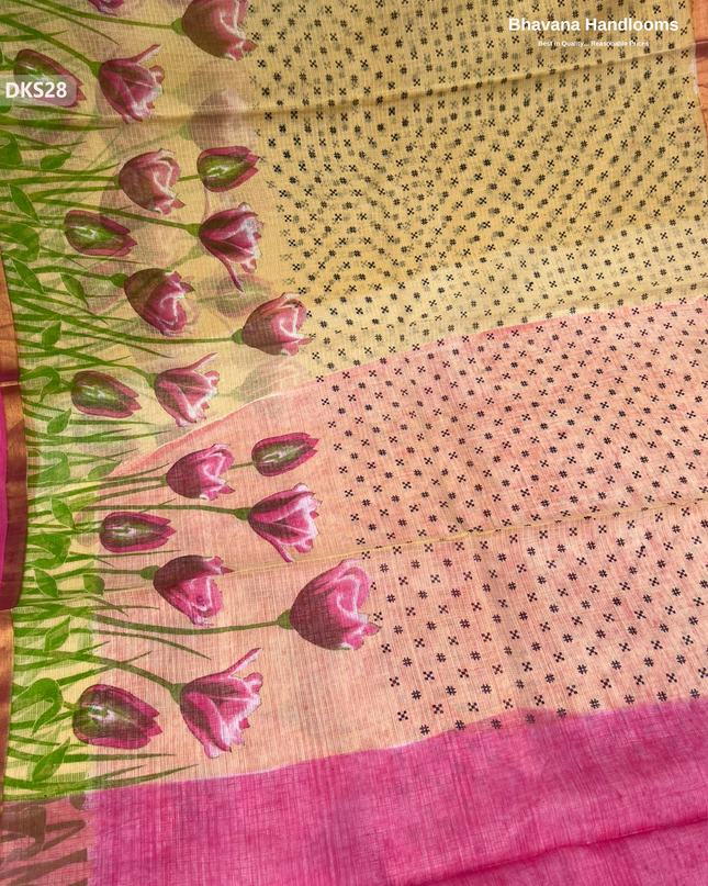 Pure 120 Count Cotton Kota Saree with Digital Print | Wheat colour Printed Saree