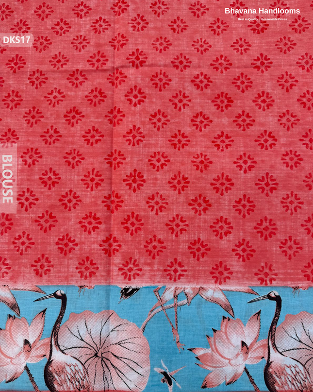 Pure 120 Count Cotton Kota Saree with Digital Print | Sky Blue Printed Saree