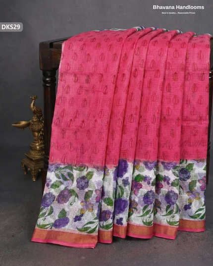 Pure 120 Count Cotton Kota Saree with Digital Print | Pink Printed Saree